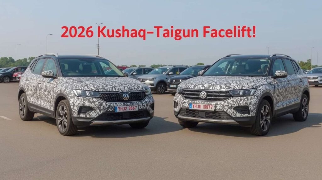 2026 Skoda Kushaq और Volkswagen Taigun Facelifts नए डिज़ाइन और फीचर्स के साथ आई नज़र, अब मिलेगी Panoramic Sunroof और ADAS Safety